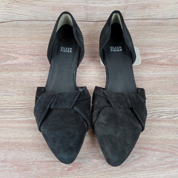 Eileen Fisher Fuller Black Suede Flats Women's Size 10 Pointed-Toe D'Orsay Shoes - Picture 1 of 7